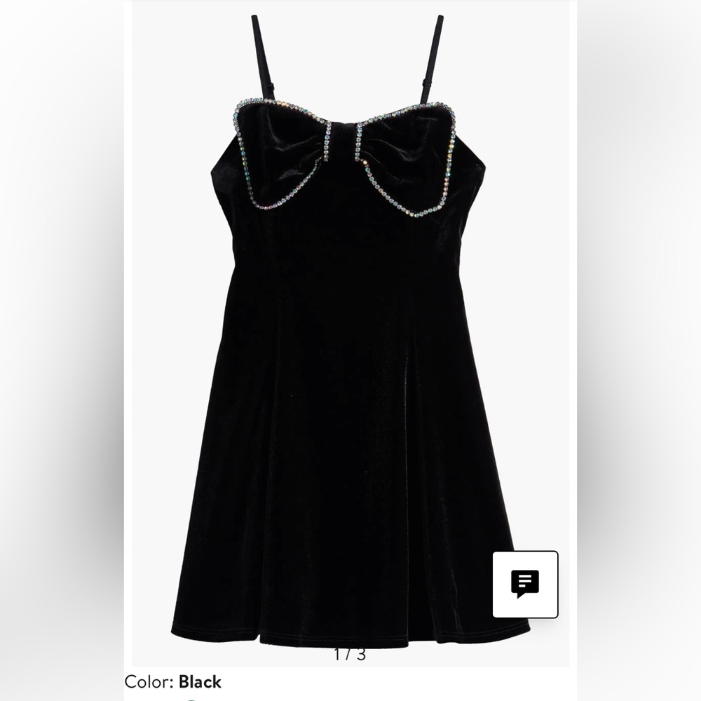Girls Nordstrom (nickie lew) velvet dress with rhinestone bow front